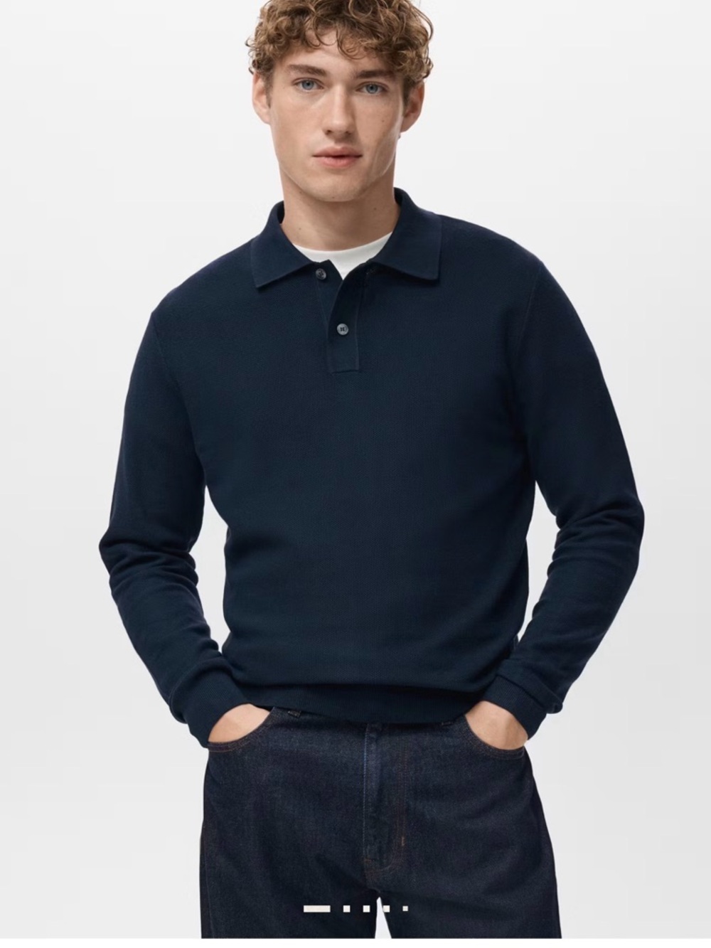 Men's Long-Sleeve Polo Sweater - Navy